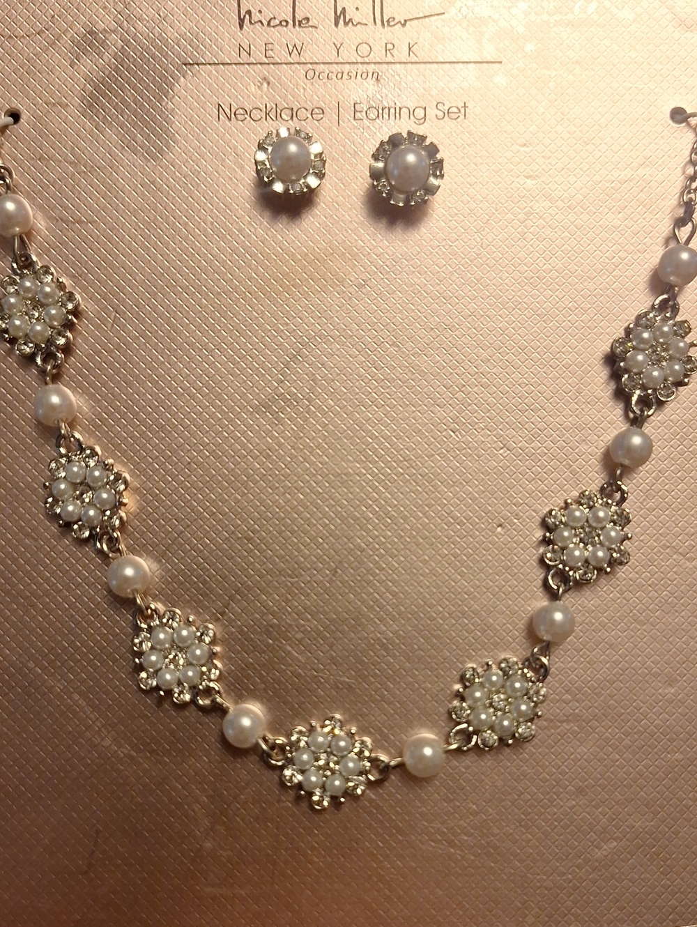 Nicole Miller Silver & Pearl Floral Necklace and Earring Set